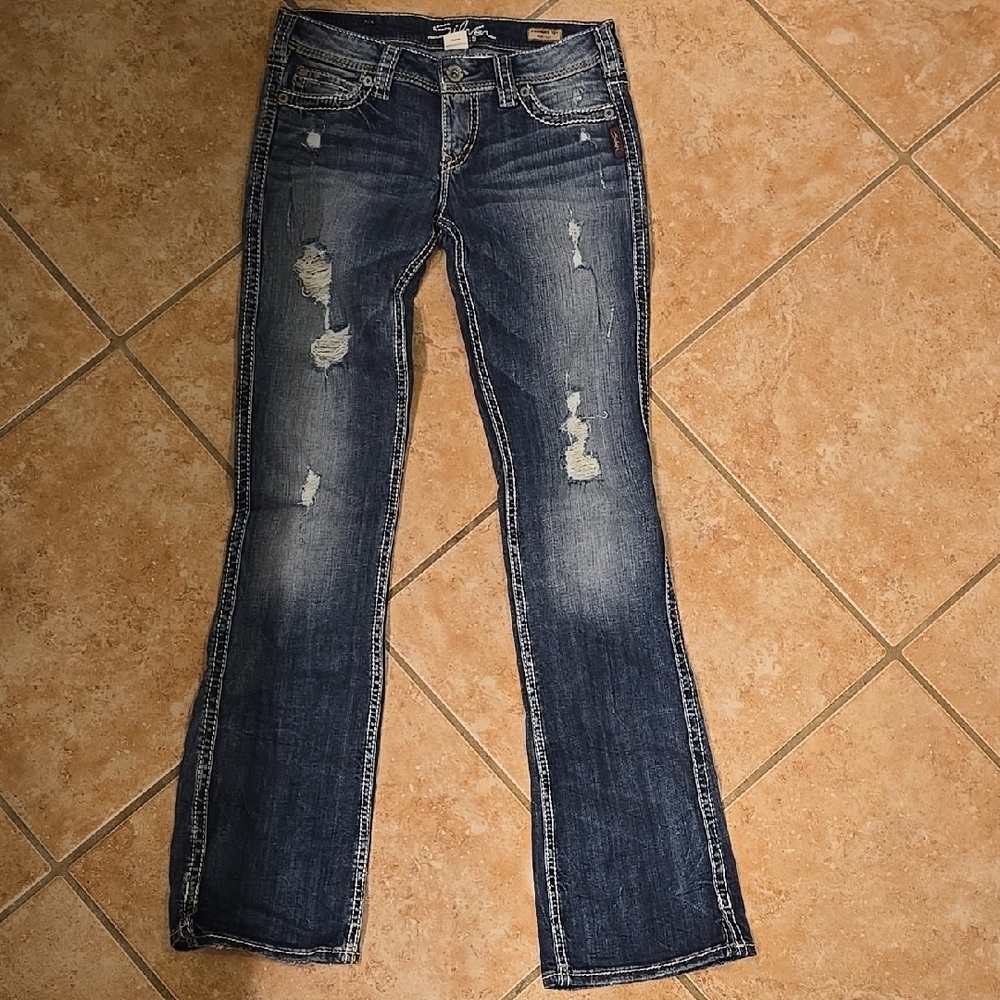 Silver Jeans Women's Distressed Bootcut Blue Jeans
